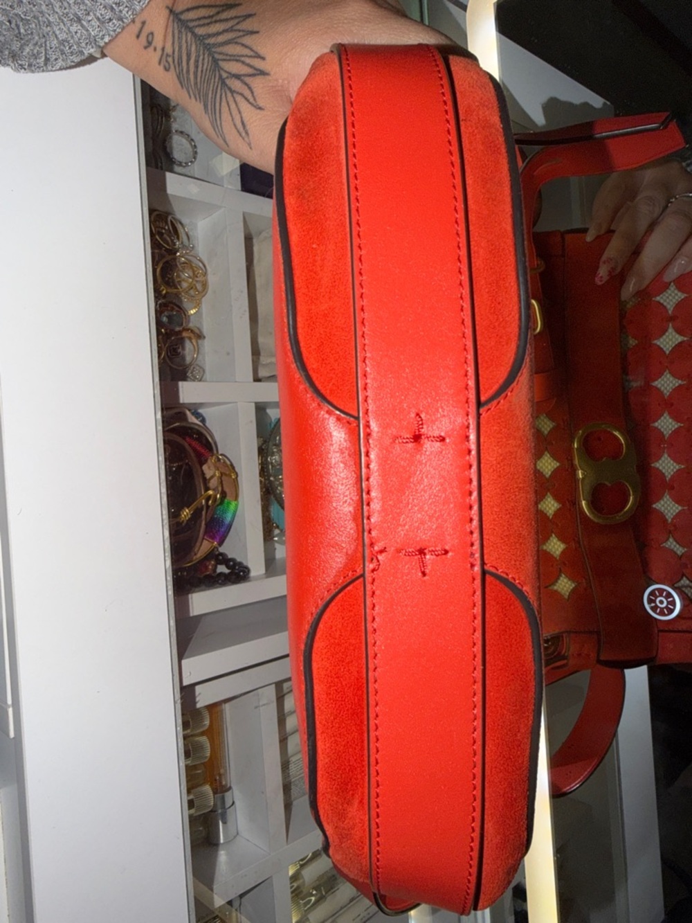 Tory Burch Orange Perforated Suede Crossbody with Gold Hardware - Picture 4 of 5